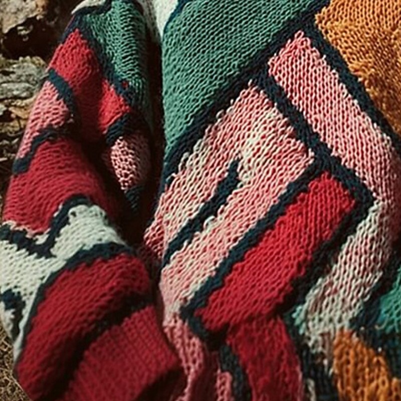 Women's Sweater Pullover Daily Casual Geometric Ribbed Crew Neck Knitted Print Long Sleeve Regular Tops Knit Outdoor Weekend Pink Fall Winter3