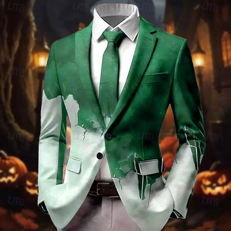 Halloween Men's Coat Blazer Outdoor Street Casual Casual Daily Fall / Winter 100% Polyester Gradient Blood stains 3D Print Buttons Thermal Warm Comfortable Single Breasted Blazer Red Purple Green Gray3