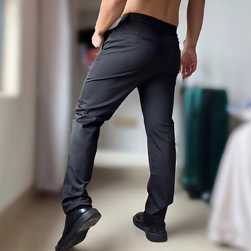 Men's Trousers Dress Pants Suit Pants Pocket Plain No-Iron Breathable Full Length Party Business Daily Fashion Formal Black Navy Blue Inelastic4