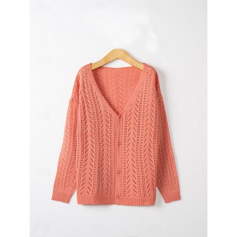 Women's Sweater Casual Soft Pure Color Ribbed V Neck Buttons Knitted Long Sleeve Regular Tops Knit Outdoor Daily Weekend Black Pink Fall Winter3
