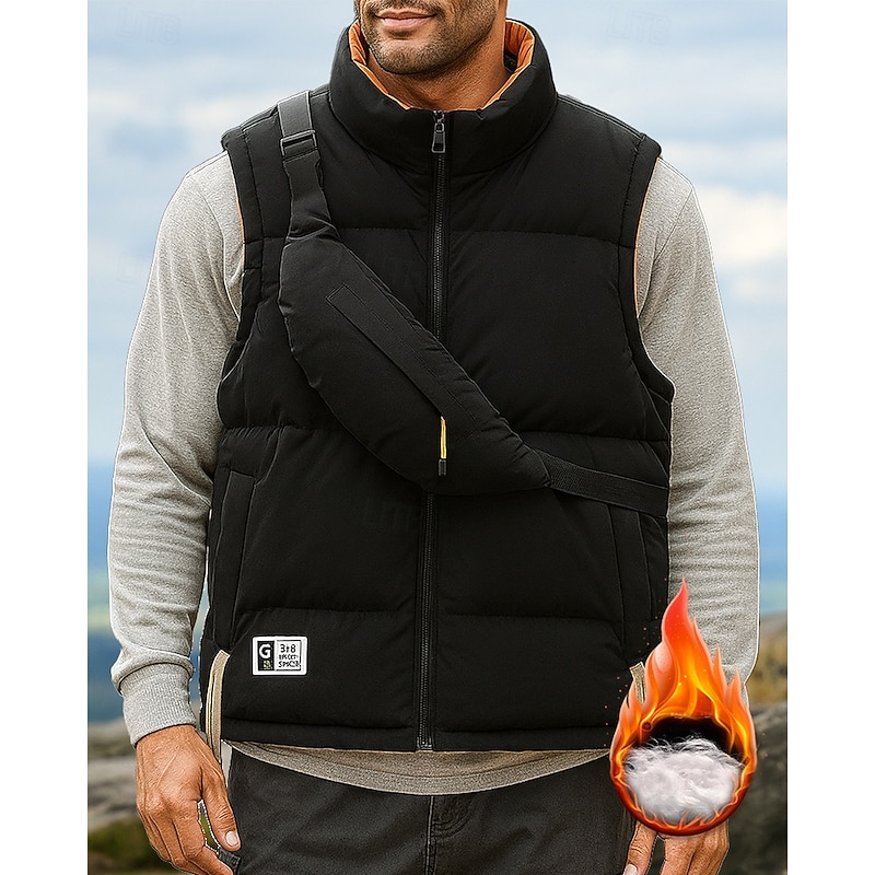 Men's Hiking Jacket Puffer Vest Thermal Vest Sleeveless Top Outdoor Thermal Warm Winter Zipper Polyester Black White Green Hunting Fishing Climbing3