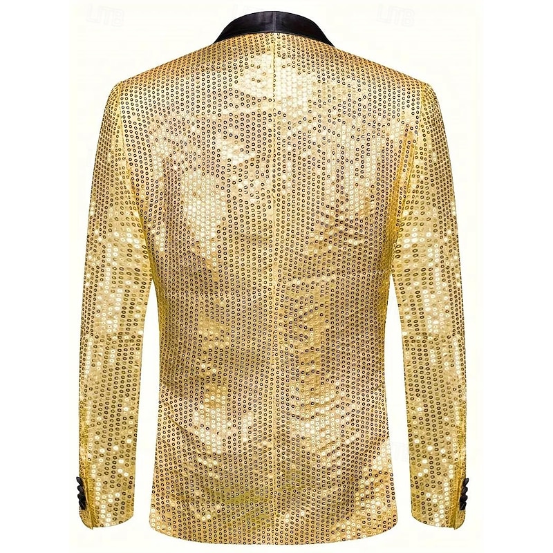 Men Blazer Jacket Party Formal All Seasons Sequin Solid Color Single Breasted One-button Blazer Silver Gold Green3
