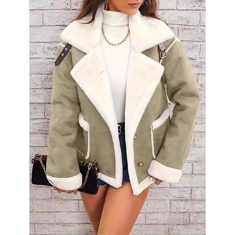 Women's Winter Coat Sherpa Jacket Comfortable Breathable Zipper Pocket Modern Casual Plain Vacation Street Casual Daily Wear Single Breasted Regular Turndown Regular Fit Long Sleeve Outerwear Yellow
