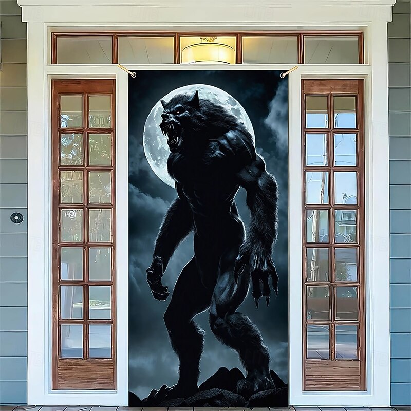 Halloween Posters Door Cover Outdoor Banners Werewolf 3D Dark Punk Gothic Style Party Dorm Teens Room College Dorm Guys Man Cave Frat Bedroom Shooting Backgrounds Home Decor4