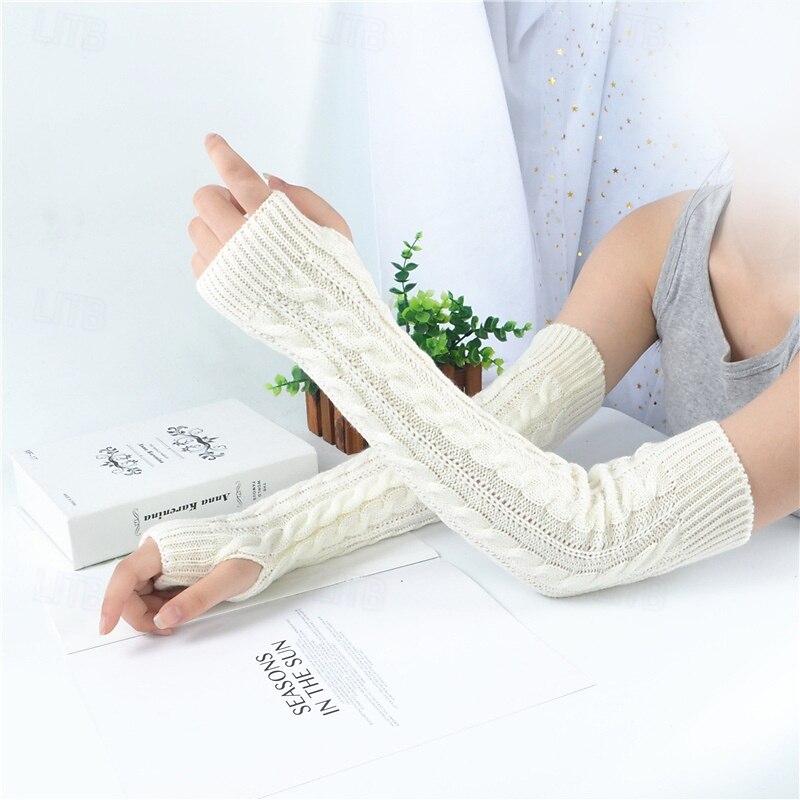 Women Long Winter Knitted Arm Sleeves, Fingerless Acrylic Gloves, Warm Handless Knitwear for Fall and Winter, Long Arm Warmers