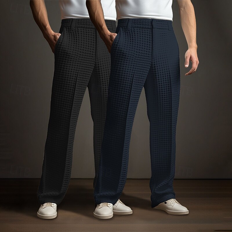 Men's Trousers Dress Pants Suit Pants Waffle Pants Knit Pants Front Pocket Straight Leg Plain Comfort Full Length Formal Wedding Business Fashion Chic & Modern White+khaki Khaki+Black Micro-elastic3
