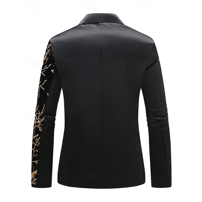 Men's Blazer Business Cocktail Party Wedding Party Fashion Casual Spring Fall Polyester Trees Pocket Buttons Comfortable Single Breasted Blazer Gold3