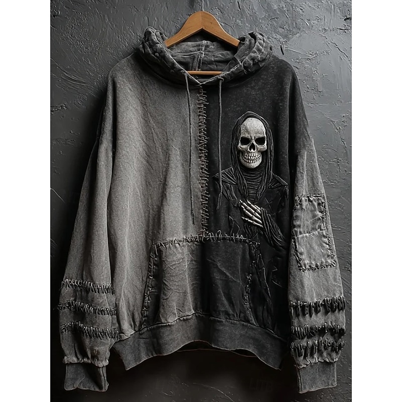 Women's Pullover Hoodie Sweatshirt Graphic Abstract Fashion Casual Long Sleeve Hooded Regular Tops Street Dailywear Casual Drawstring Patchwork Pocket Dark Gray Fall Winter