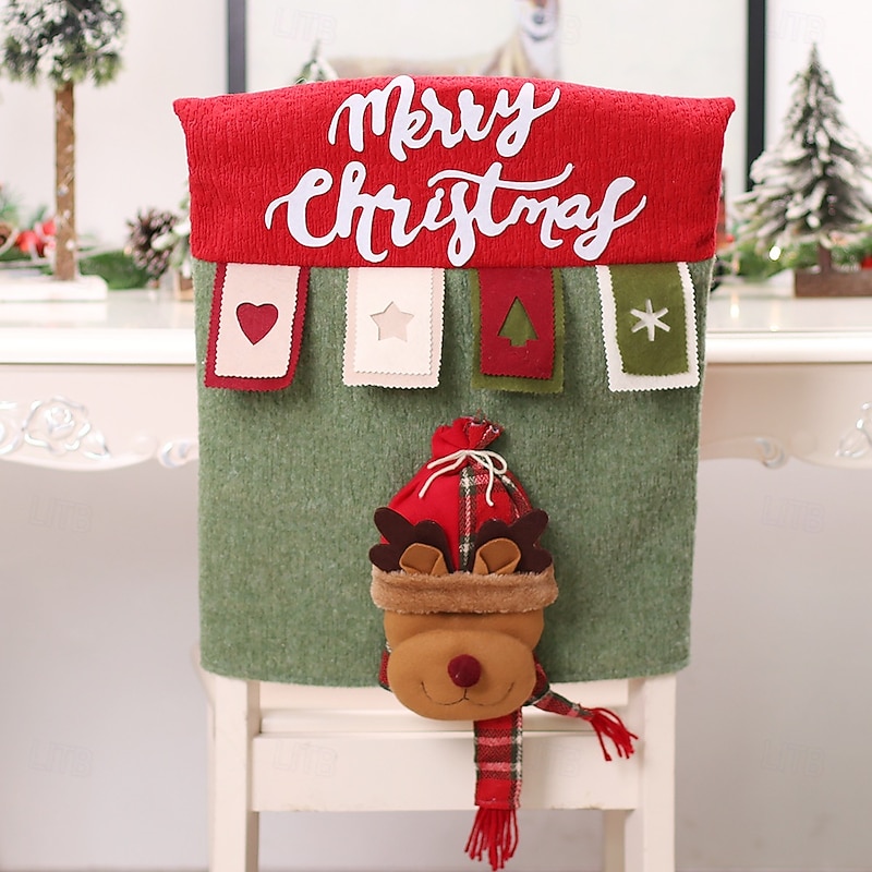 Christmas Cartoon 3D Plush Chair Covers, Colorful Reindeer Chair and Table Decoration for Holiday Party, Kitchen Decor Props, Wholesale3