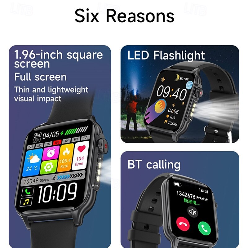 P6MAX Smart Watch 1.96 inch Smartwatch Fitness Running Watch Bluetooth Pedometer Sleep Tracker Heart Rate Monitor Sedentary Reminder Find My Device Compatible with IP 67 Heart Rate Monitor Hands-Free4