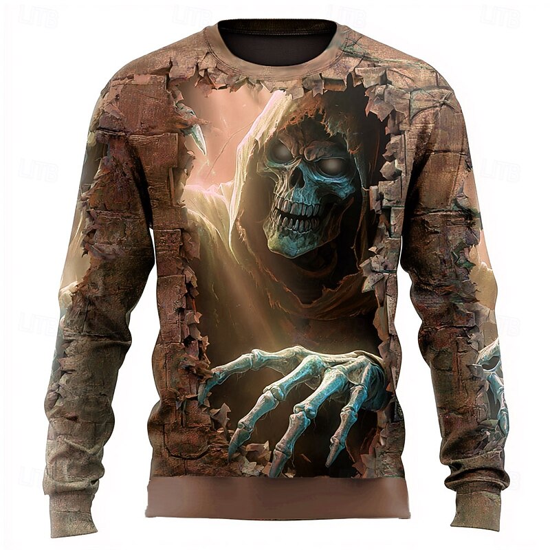 Halloween Men's 3D Devil Reaper Sweatshirt Punk Party Crew Neck Vacation Blue Purple Crewneck 3D All Seasons Designer4