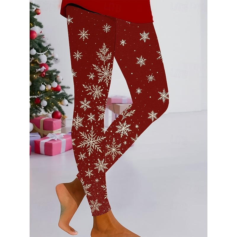 Women's Leggings Vacation Vintage Ethnic Style Full Length High WaistPantsUgly Christmas Graphic Elk Snowflake 3D Print Quick Dry Breathability Soft Stretchy Outdoor Home Causal Black Yellow Red