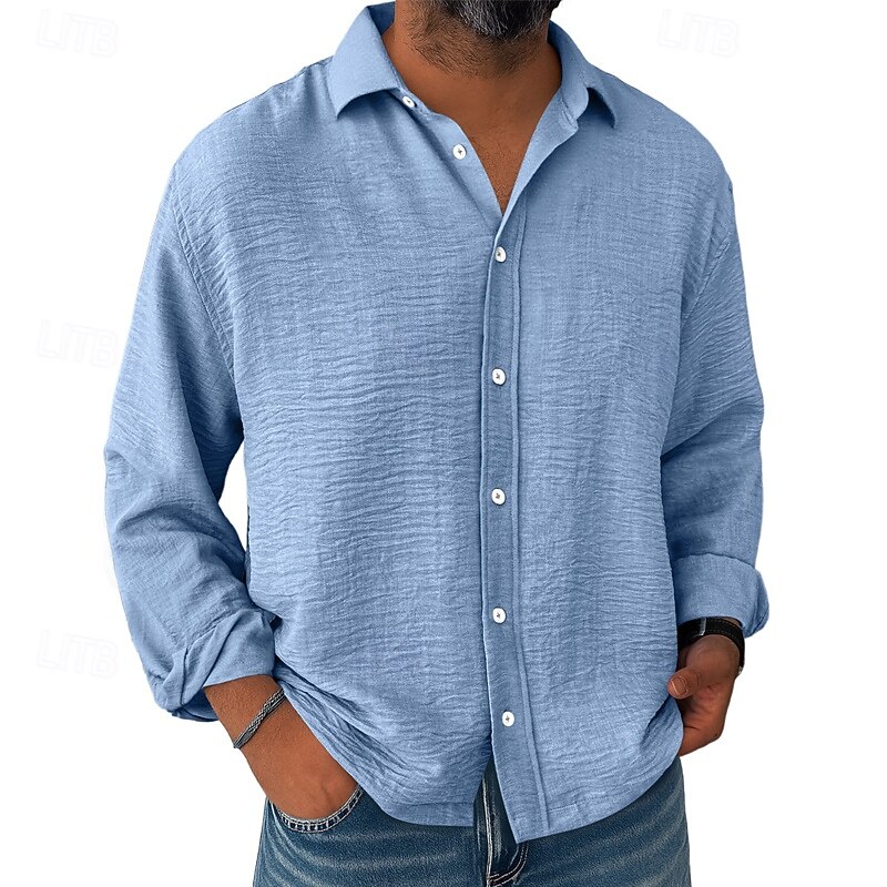 Men's Shirt Casual Shirt Button Up Shirt Black White Wine Navy Blue Blue Long Sleeve Solid Color Turndown Vacation Casual Plain Clothing Apparel Fashion Streetwear Daily