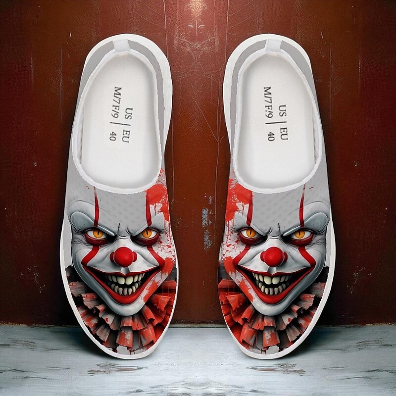 Men's Slip-On Sneakers with Creepy Clown Face Print, Horror Style Casual Shoes for Halloween Costume and Walking2