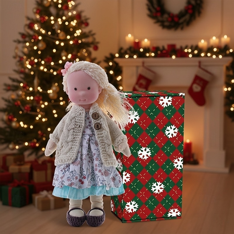 Handmade Waldorf Doll Baby Girl with Cozy Clothes - 11.8 Inch Soft Plush Doll with Gift Box for Toddlers Ideal Christmas Gift for Girls Kids