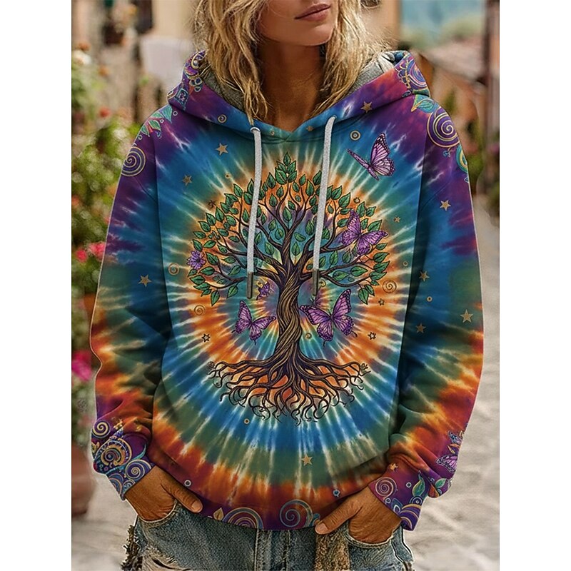 Women's Pullover Hoodies Graphic Tie Dye Fashion Streetwear Casual Long Sleeve Hooded Regular Tops Dailywear Casual Drawstring Print Blue Spring Fall