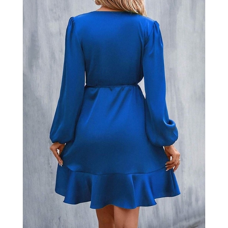 Women's Mini Dress Party Dress Cocktail Dress Satin Dress Fashion Modern Party Evening Party Cocktail Party Regular Fit Plain Long Sleeve V Neck Blush Pink Black Pink Royal Blue Fall Winter3