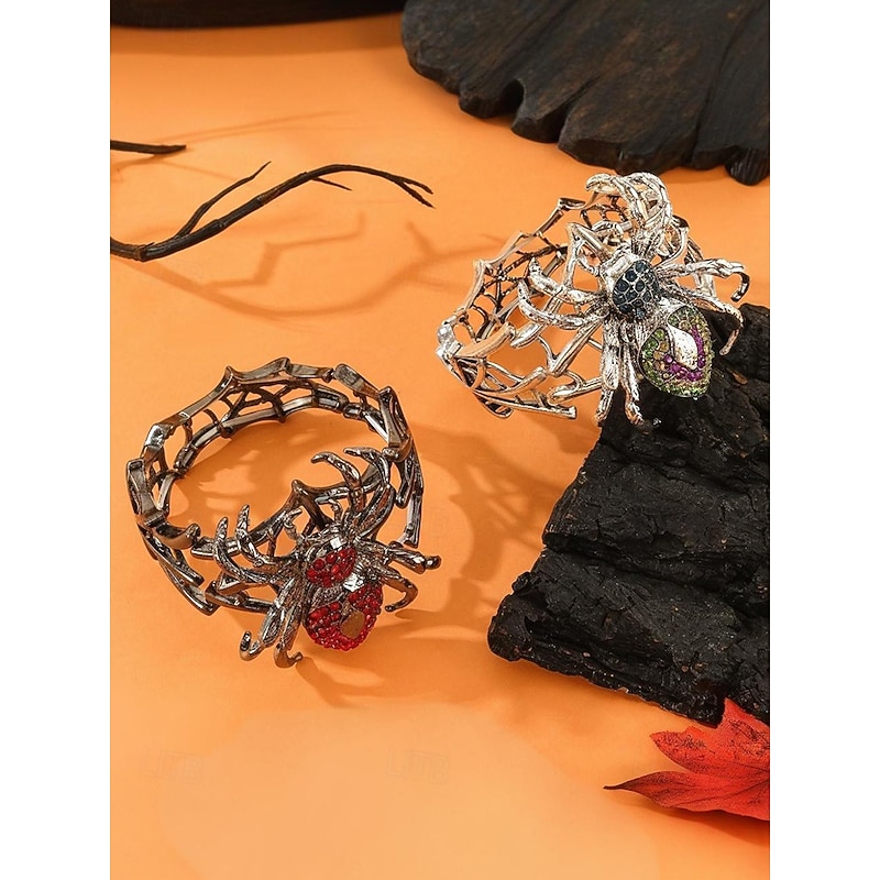 Women's Halloween Gothic Spider Bracelet – Crystal Rhinestone Web Cuff Bangle Jewelry for Costume Party and Cosplay3