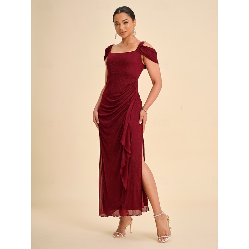 Women's Maxi Dress Sheath Dress Elegant Party Birthday Solid Color Sleeveless Square Neck Wine Red Summer