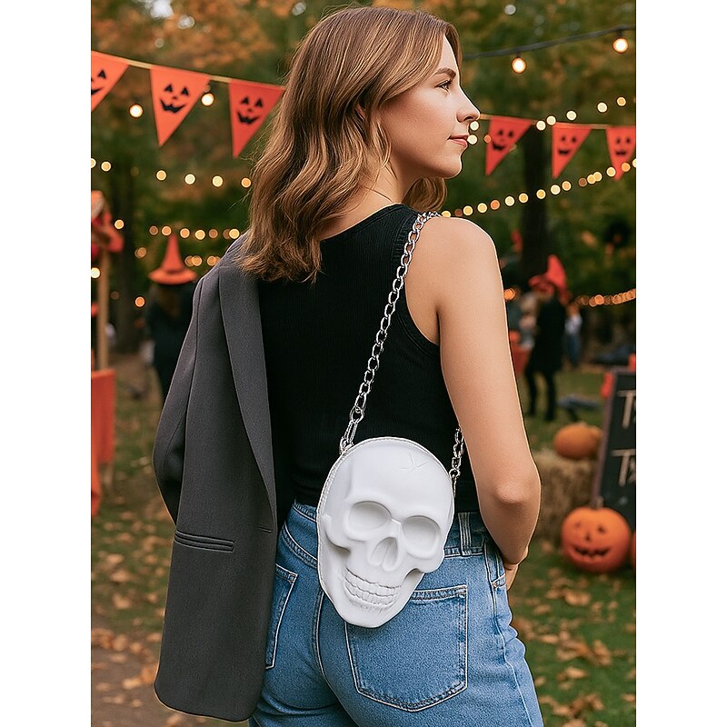 Women's Halloween Skull Crossbody Bag with Chain Strap, 3D Skeleton Shoulder Purse, Gothic Party Clutch Handbag for Costume, Cosplay and Nightlife Events3