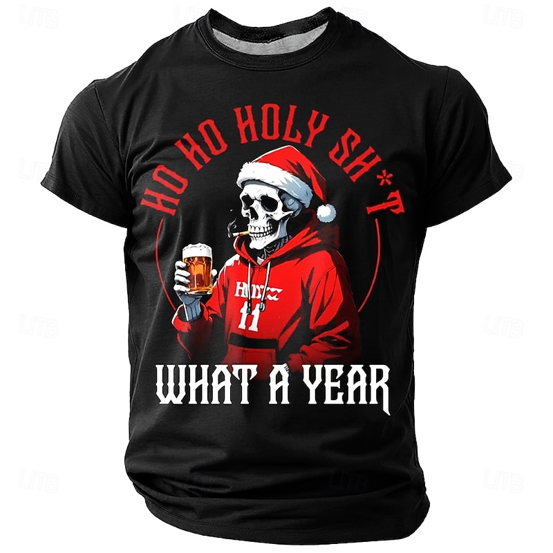 Christmas Men's Santa Claus T Shirt Short Sleeve T shirt 3D Print Crew Neck Shirt Daily Designer Artistic Vacation Party Street Black All Seasons Clothing Apparel S M L XL XXL XXXL