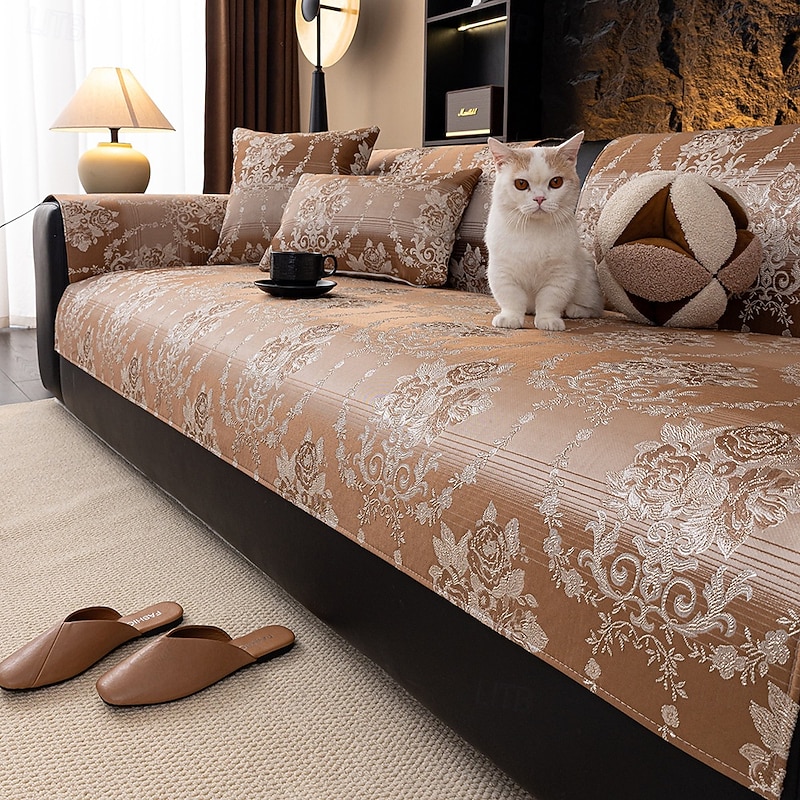 Nordic Jacquard Sofa Cushion Cover, All-Season Luxury Non-Slip Couch Cover, Elegant Sofa Protector with Backrest Cover
