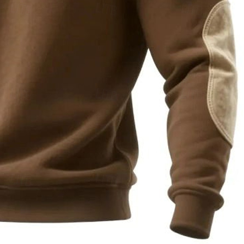 Men's Sweatshirt Pullover Hoodie Sweatshirt Pullover Button Up Hoodie Black Khaki Lapel Plain Patchwork Color Block Sports & Outdoor Casual Daily Streetwear Cool Sportswear Fall Spring &  Fall4