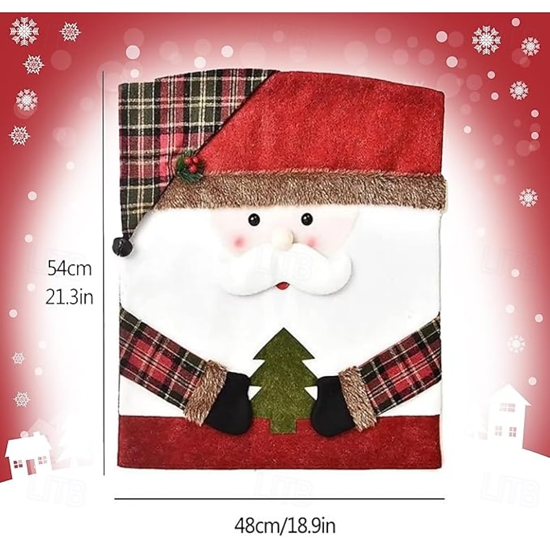 3PCS Christmas Chair Covers Xmas Festive Santa Snowman Elk Chair Back Slipcovers, Holiday Dining Room Decoration, Xmas Home Decor Accessories4
