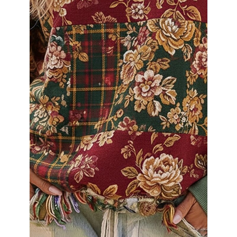 Women's Pullover Sweatshirts Floral Fashion Streetwear Classic Long Sleeve Round Neck Regular Tops Dailywear Casual Print Wine Spring Fall3