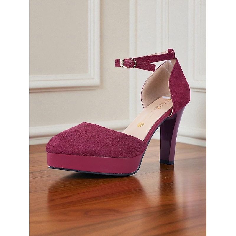 Women's Burgundy 1950s Suede Platform Ankle Strap High Heel Pumps – Elegant Party & Wedding Dress Shoes for Ladies4