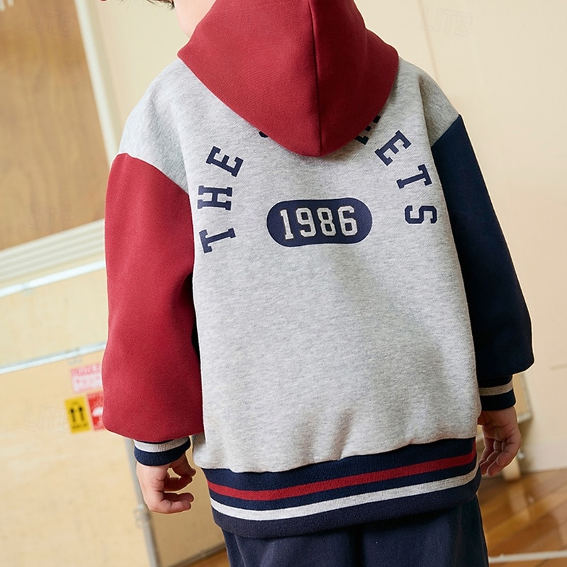 Kids Unisex Baseball Jackets Outerwear Color Block Long Sleeve Comfort Buttons Soft Coat Outdoor Fashion Daily Blue Gray Spring Fall 4 years+4