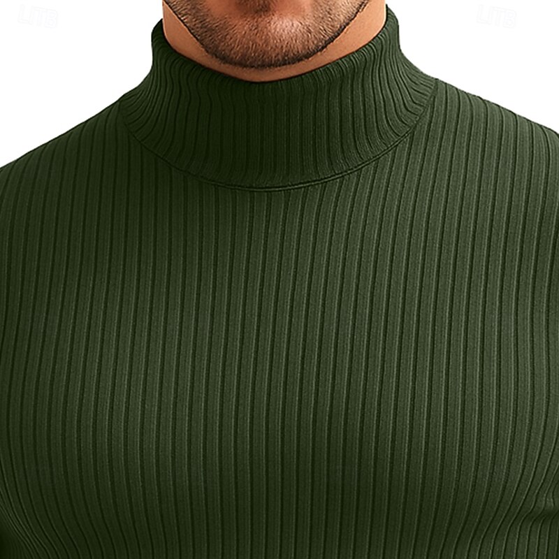 Men's T Shirt Ribbed Knit tee Tee Top Long Sleeve Shirt Long Sleeve Turtleneck Spring Fall All Seasons Plain Fashion Designer Basic Knitting Vacation Street Casual Green Red Top Tee for Men2