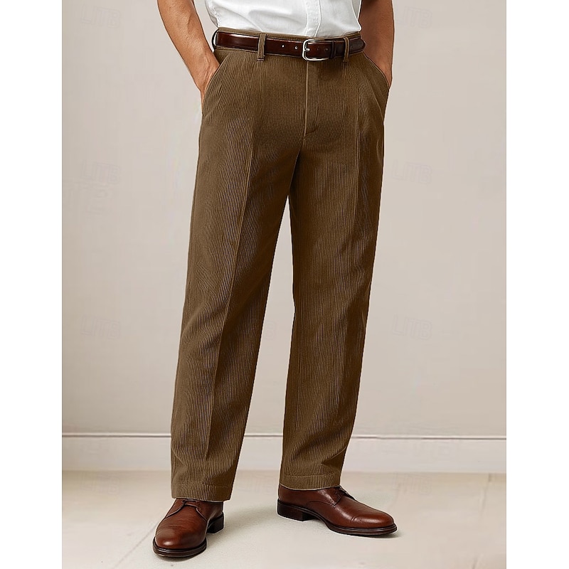 Men's Dress Pants Corduroy Pants Trousers Slacks Suit Pants Pocket Plain Comfort Soft Full Length Outdoor Casual Daily Fashion Classic Black Army Green Micro-elastic