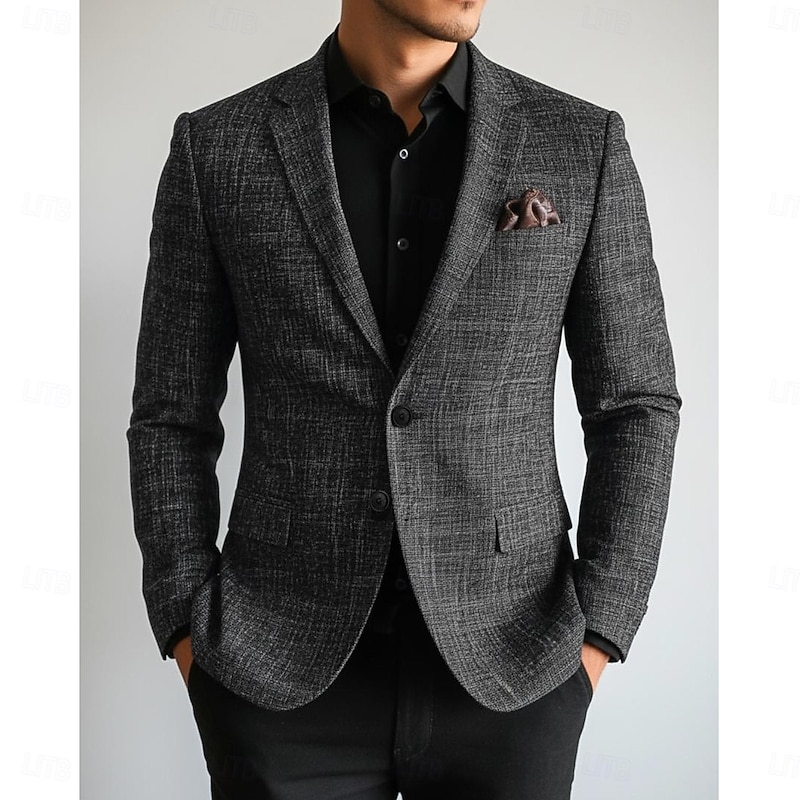 Men's Blazer Jacket Notch Collar Classic Striped Blazer Black Slim Fit Single Breasted Two-buttons