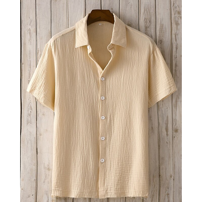 Men's Shirt Summer Shirt Casual Shirt Beach Shirt Button Up Shirt Apricot Short Sleeve Plain Lapel Vacation Hawaiian Clothing Apparel Fashion Casual Comfortable