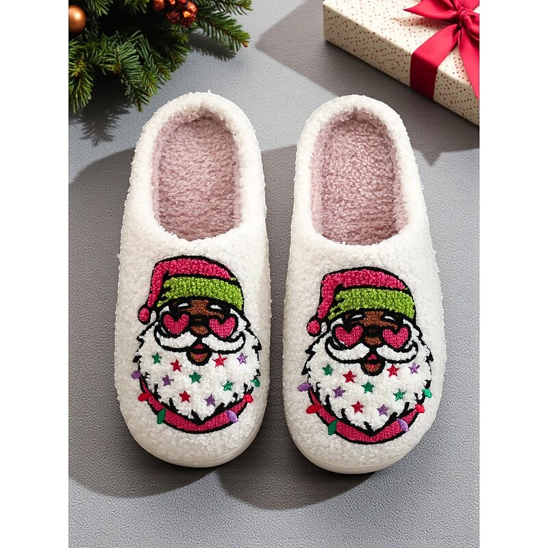 Women's Christmas Slippers with Santa Claus Pattern, Warm Indoor House Shoes for Holiday Winter Home Comfort2