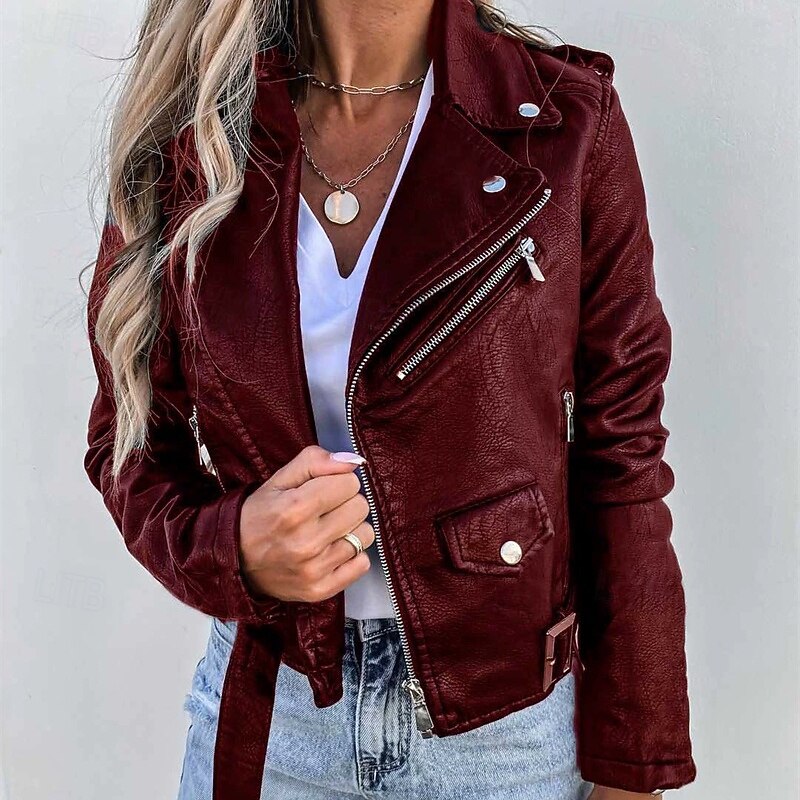 Women's Casual Jacket Warm Comfortable Zipper Pocket Fashion Outdoor Plain Going out Weekend Zipper Regular Lapel Regular Fit Long Sleeve Outerwear Black Wine Fall Winter2