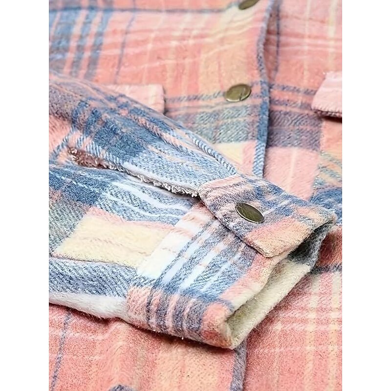 Women's Sherpa Jacket Comfortable Breathable Pocket Buttons Casual Plain Vacation Street Casual Daily Wear Single Breasted Regular Hooded Regular Fit Long Sleeve Outerwear Light Blue Navy Pink Spring3