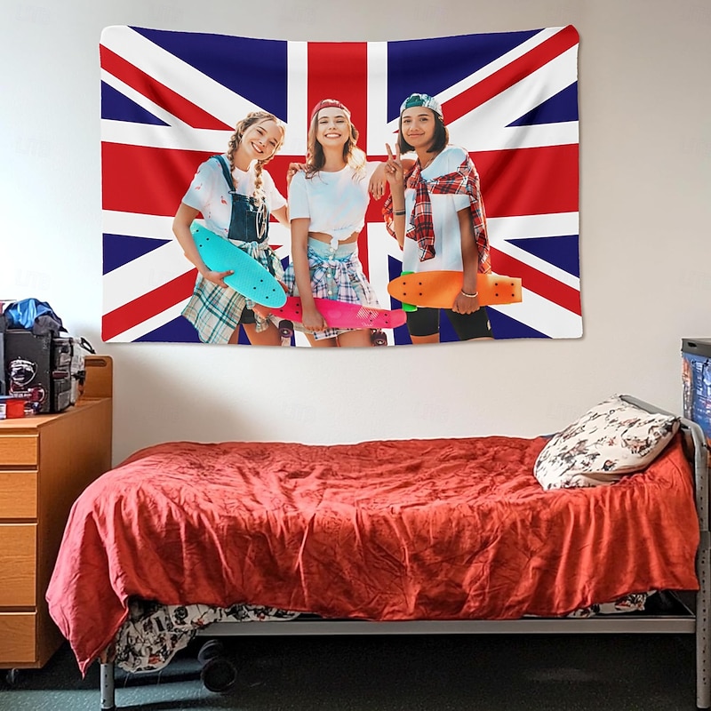Personalized Customized Union Jack UK Flag PhotoTapestry Poster Create Your Own Image For Home Decor Dorms Bedrooms Living Rooms Clubs Bars Concerts Party Wall Hanging4