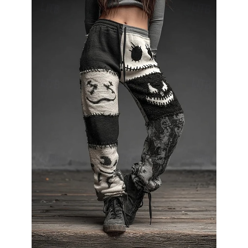 Women's Skinny Vacation Vintage Fashion Ankle-Length High WaistPantsHalloween Halloween Drawstring Patchwork Elastic Waistband Stretchy Formal Vacation Street Black Grey Dark Brown Light Grey Orange3