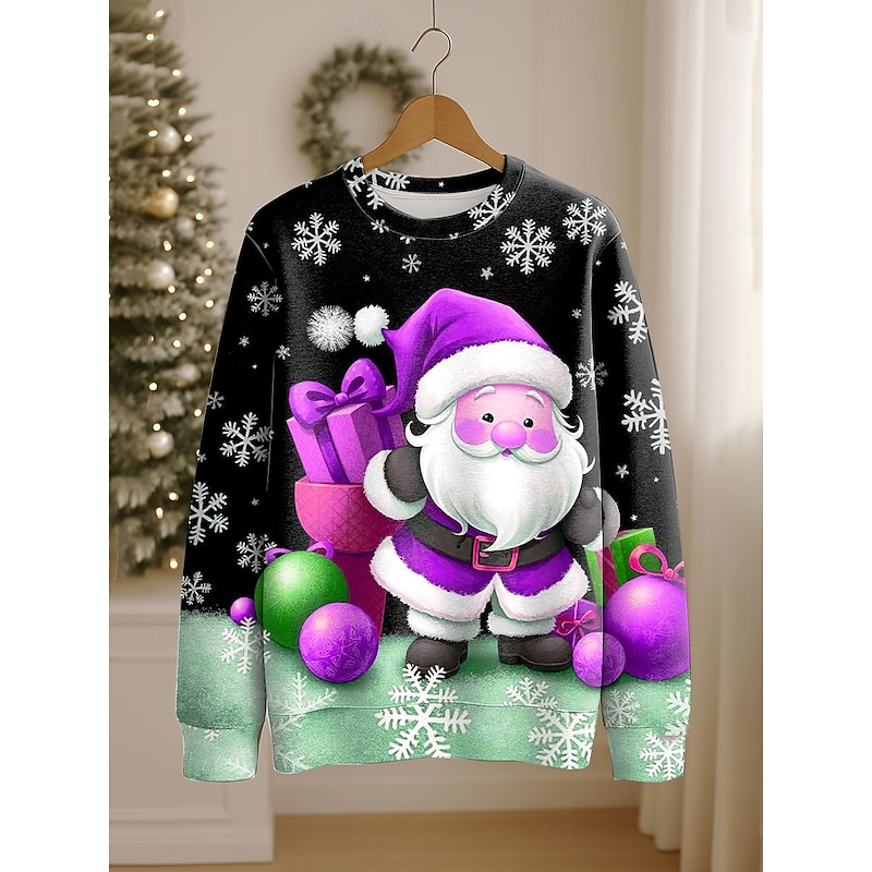 Women's Pullover Sweatshirt Graphic Santa Claus Casual Long Sleeve Crew Neck Regular Tops Street Casual Holiday Print Red Blue Purple Orange Spring Fall Winter4