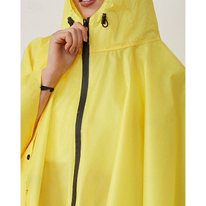 Women's Cloak / Capes Waterproof Windproof Zipper Pocket Casual Plain Outdoor Vacation Street Going out Long Hooded Loose Fit Long Sleeve Outerwear Yellow Blue Fall Winter3