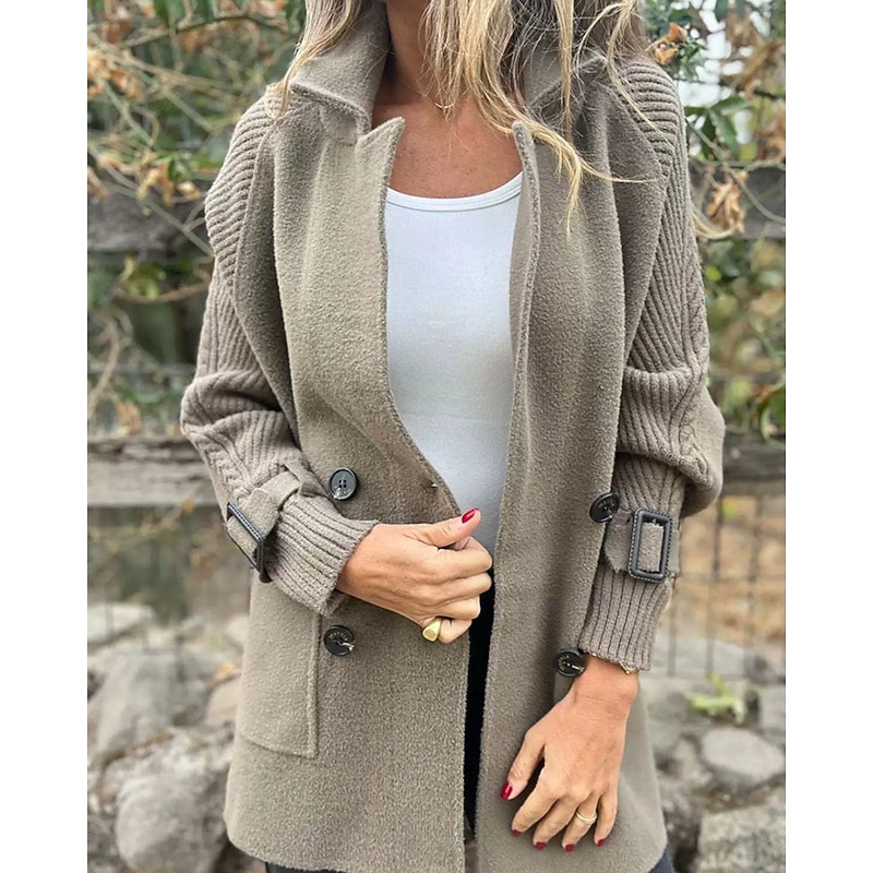 Women's Casual Jacket Warm Comfortable Pocket Buttons Fashion Outdoor Plain Going out Weekend Single Breasted Regular Lapel Regular Fit Long Sleeve Outerwear Black White Green Fall Winter