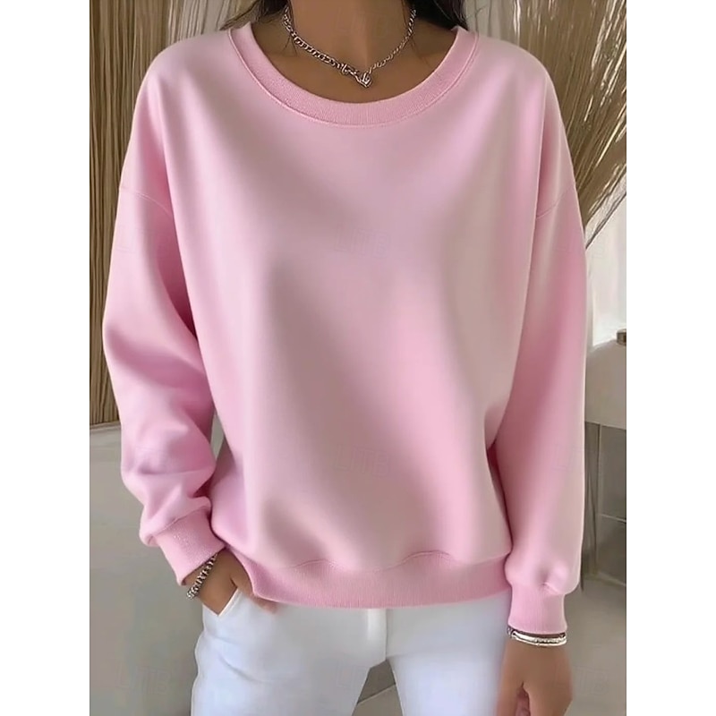 Women's Pullover Sweatshirt Plain Casual Long Sleeve Round Neck Regular Tops Home Work Street White Pink Orange Green Spring