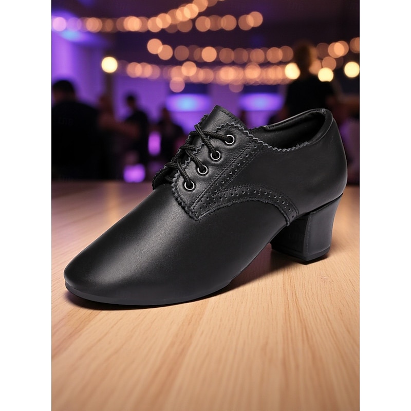 Women's Genuine Leather Blue Lace-Up Oxford Dance Shoes with Low Block Heel - Professional Ballroom & Latin Practice Footwear4