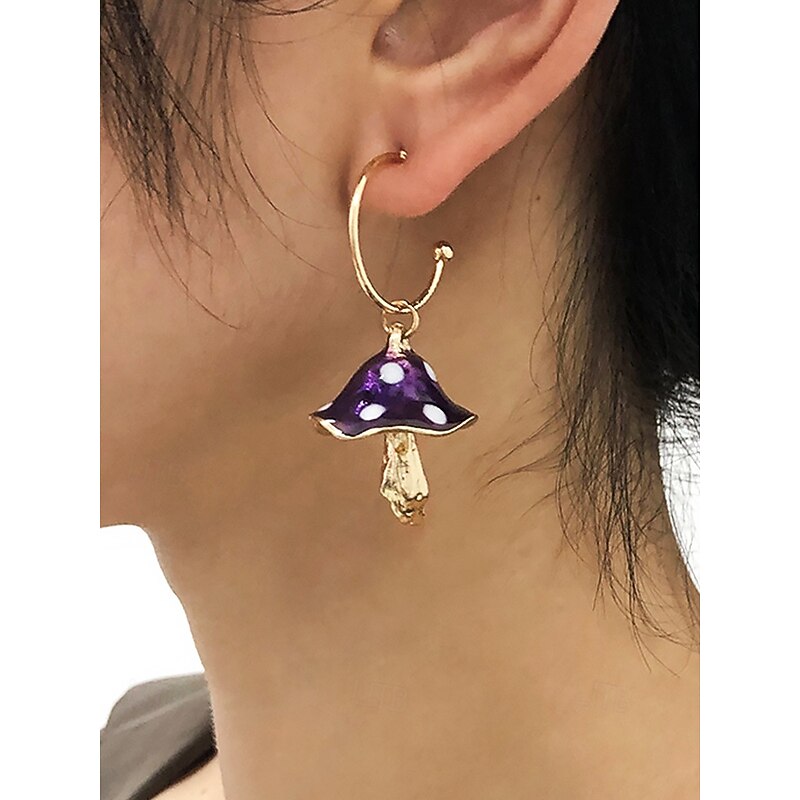Women's Alloy Mushroom Drop Earrings, Colorful Enamel Dangle Hoop Jewelry, Cute Boho Statement Earrings for Parties, Festivals and Everyday Wear3
