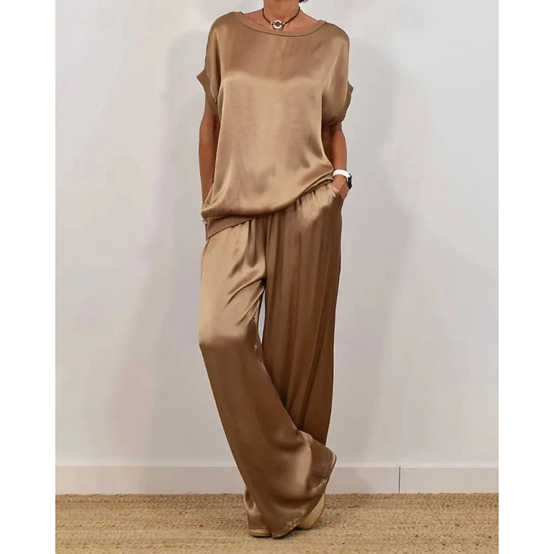 Women's Active Streetwear Pants Sets Bolero Top Short Sleeve Crew Neck Plain Outdoor Vacation Daily Dark Grey Black White Spring Regular Fit4