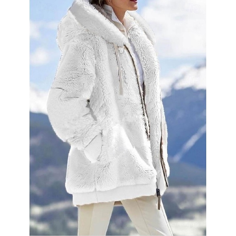 Women's Fleece Jacket Casual Jacket Hoodie Jacket Comfortable Breathable Zipper Pocket Casual Solid Color Vacation Street Casual Daily Wear Zipper Regular Hooded Regular Fit Long Sleeve Outerwear4