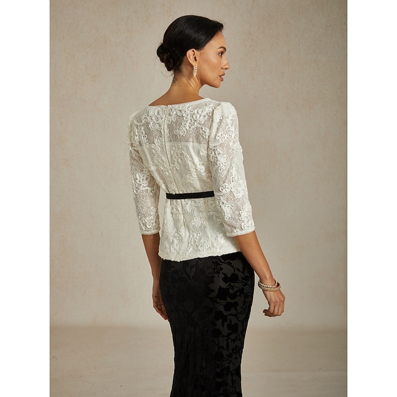 Women's Lace Tops Floral Graphic Elegant Stylish Boat Neck Regular Tops White Summer Spring Fall2