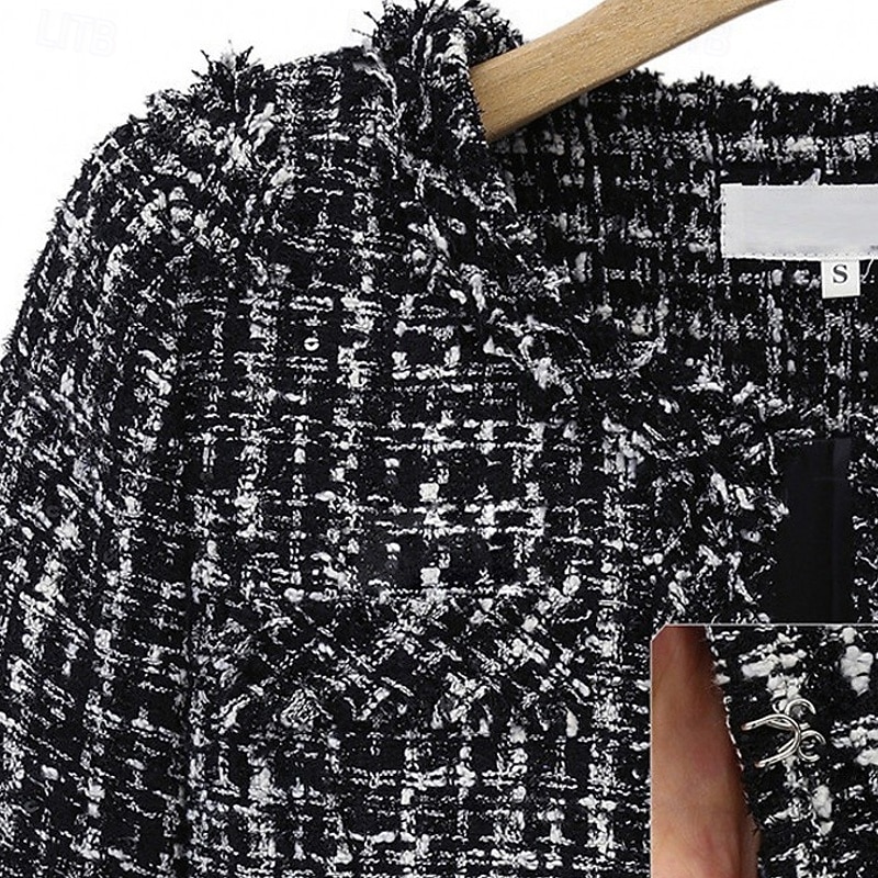 Women's Winter Coat Casual Jacket Comfortable Breathable Pocket Fashion Daily Plaid Outdoor Casual Daily Regular Crewneck Regular Fit Long Sleeve Outerwear Black Fall Winter3